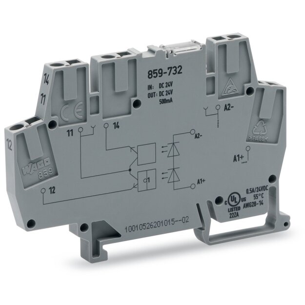 Wago 859-731 Optokopplermodul Ausgangsspannungsbereich DC 3 … 31,2 V Grenzdauerstrom 3 A 6 mm Baubreite grau