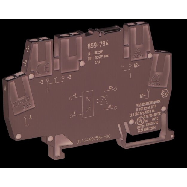Wago 859-794 Optokopplermodul Eingangsnennspannung DC 24 V Ausgangsspannungsbereich DC 9 … 60 V Grenzdauerstrom 0,1 A Bahn 6 mm Baubreite grau