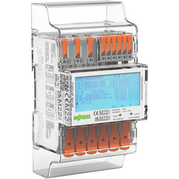 Wago 879-3000 Energiezähler (MID) für Direktanschluss 65A 3x230/400V 50Hz Modbus® und M-Bus 2 x S0-Schnittstelle 4PU