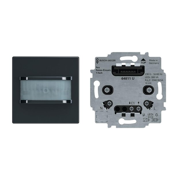Busch-Jaeger flexTronics® Wireless Set: 2CKA006200A0165 62762-81-WL BW 180 flex Komfort-Sensor Wireless mit Selectlinse + 64811 U Relais-Einsatz flex 1-fach 2CKA006800A3041
