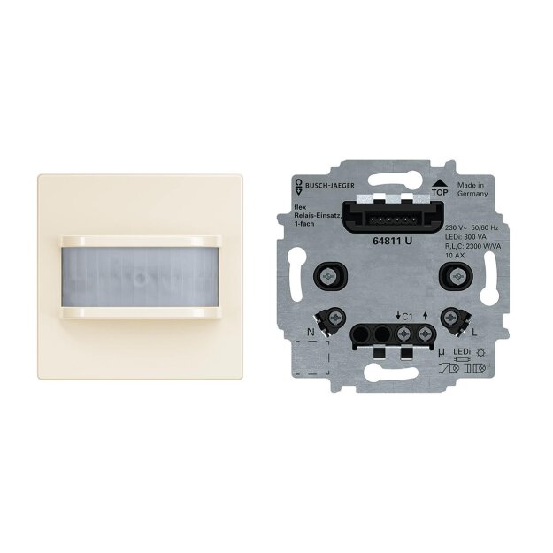 Busch-Jaeger flexTronics® Wireless Set: 64811 U Relais-Einsatz flex 1-fach 2CKA006800A3041 + 2CKA006200A0167 62762-82-WL BW 180 flex Komfort-Sensor Wireless mit Selectlinse