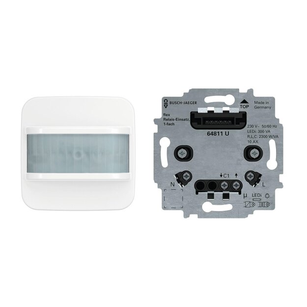 Busch-Jaeger flexTronics® Wireless Set: 2CKA006200A0162 62762-214-WL BW 180 flex Komfort-Sensor Wireless mit Selectlinse + 64811 U Relais-Einsatz flex 1-fach 2CKA006800A3041