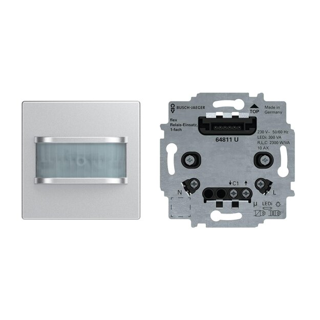 Busch-Jaeger flexTronics® Wireless Set: 2CKA006200A0180 62762-866-WL BW 180 flex Komfort-Sensor Wireless mit Selectlinse + 64811 U Relais-Einsatz flex 1-fach 2CKA006800A3041