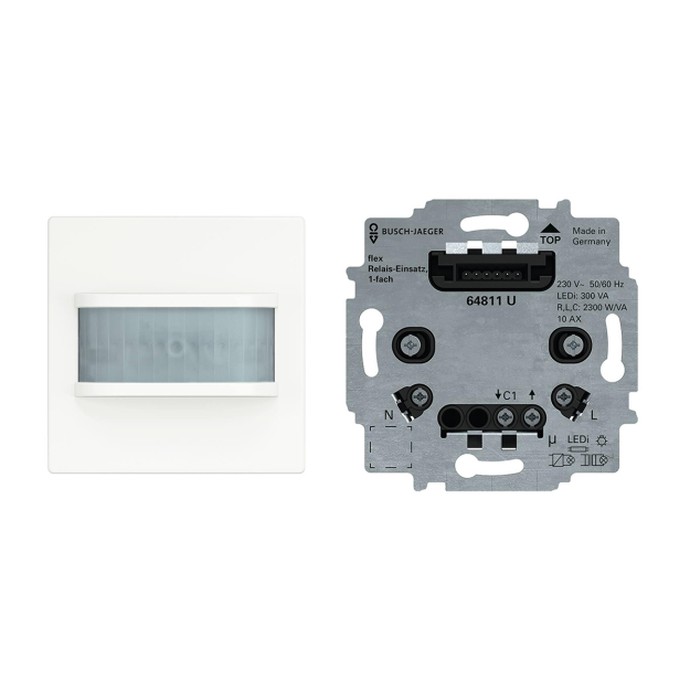 Busch-Jaeger flexTronics® Wireless Set: 64811 U Relais-Einsatz flex 1-fach 2CKA006800A3041 + 2CKA006200A0175 62762-884-WL BW 180 flex Komfort-Sensor Wireless mit Selectlinse