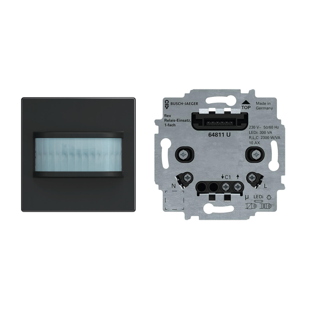 Busch-Jaeger flexTronics® Wireless Set: 2CKA006200A0177 62762-885-WL BW 180 flex Komfort-Sensor Wireless mit Selectlinse + 64811 U Relais-Einsatz flex 1-fach 2CKA006800A3041