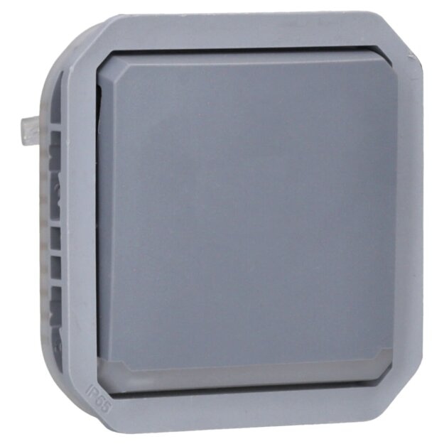 Legrand 069542L Plexo New Einsatz Taster beleuchtet 10 A, Steckklemmen (SL), IP 55, IK 08, Grau