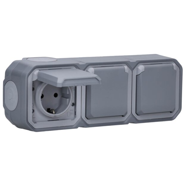 Legrand 069743L Plexo New FRAP 3-fach vorverdrahtete SSDO horizontal, SL, EB, IP44, IK 08, Grau