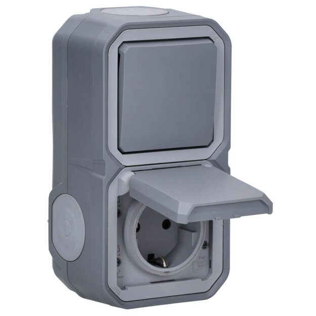 Legrand 069746L Plexo New FRAP SSDO+Wechselschalter horizontal & vertikal SL,EB, IP44 IK08, Grau