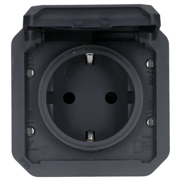 Legrand 069839L Plexo New Einsatz Schutzkontakt-Steckdose, SL, EB, IP44, IK 08, Anthrazit