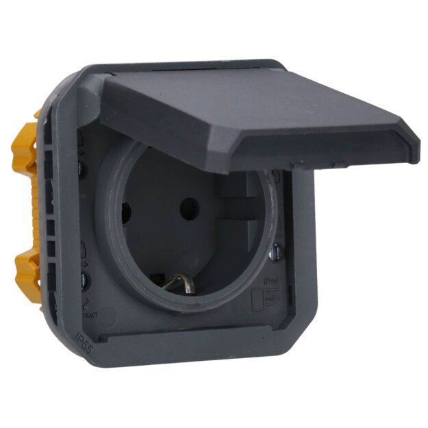 Legrand 069871L Plexo New Einsatz Schutzkontakt-Steckdose Steckklemmen, EB, IP44 IK08, Anthrazit