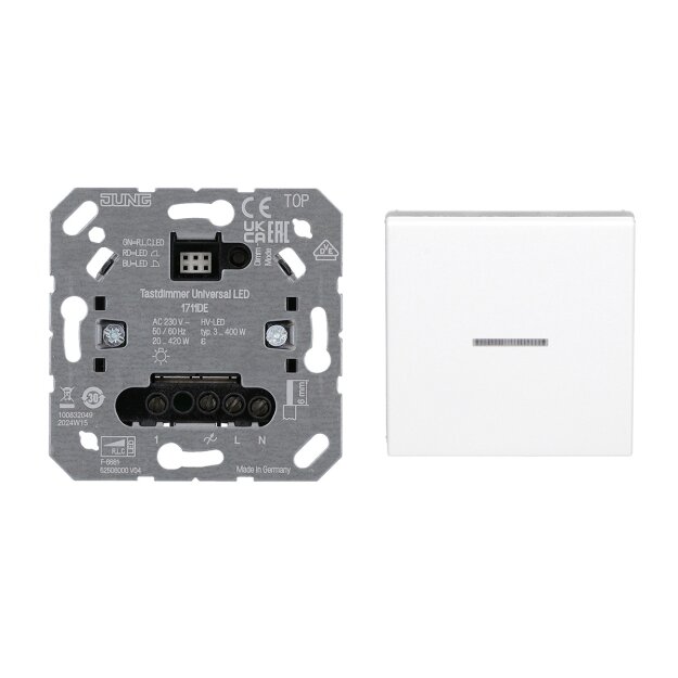 Jung Home Tastdimmer 1711DE Tastdimmer LED + BTA17101WW Wippe Alpinweiß Serie A
