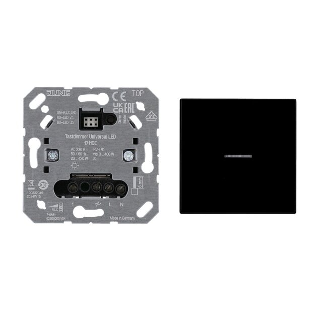 Jung Home Tastdimmer 1711DE Tastdimmer LED + BTLS17101SW Wippe Schwarz Serie LS