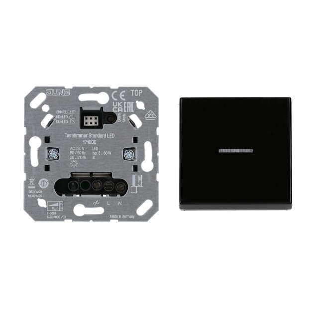 Jung Home Tastdimmer 1710DE Tastdimmer LED + BTA17101SW Wippe Schwarz Serie A