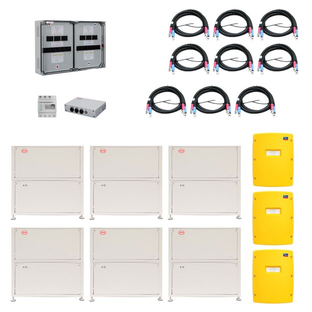 BYD B-Box LVL 2021 15,4 92,16 kWh (6x LVL BAT Module 15,36 kWh + Batteriesteuergerät) + 3x SMA SI 8.0 + SMA-HM-20 + HIS Kabelset (3x BYD LVL-SI 95mm² 1500mm + 6x BYD LVL 95mm² 3000mm) + enwitec Batterieabsicherung