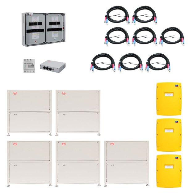 BYD B-Box LVL 2021 15,4 76,8 kWh (5x LVL BAT Module 15,36 kWh + Batteriesteuergerät) + 3x SMA SI 8.0 + SMA-HM-20 + HIS Kabelset (3x BYD LVL-SI 95mm² 1500mm + 5x BYD LVL 95mm² 3000mm) + enwitec Batterieabsicherung