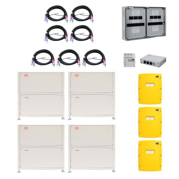 BYD B-Box LVL 2021 15,4 61,44 kWh (4x LVL BAT Module 15,36 kWh + Batteriesteuergerät) + 3x SMA SI 8.0 + SMA-HM-20 + HIS Kabelset (3x BYD LVL-SI 95mm² 1500mm + 4x BYD LVL 95mm² 3000mm)  + enwitec Batterieabsicherung