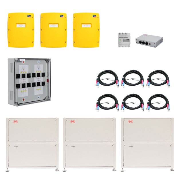 BYD B-Box LVL 2021 15,4 46,08 kWh (3x LVL BAT Module 15,36 kWh + Batteriesteuergerät) + 3x SMA SI 6.0 + SMA-HM-20 + HIS Kabelset (3x BYD LVL-SI 95mm² 1500mm + 3x BYD LVL 95mm² 3000mm)  + enwitec Batterieabsicherung