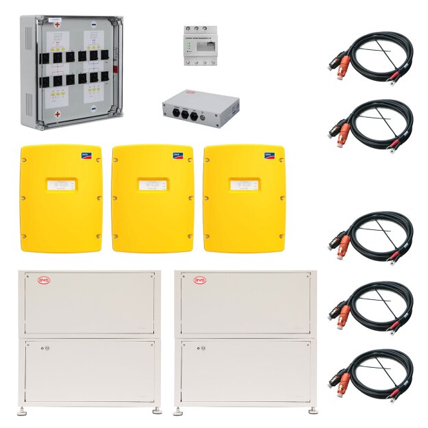 BYD B-Box LVL 2021 15,4 30,72 kWh (2x LVL BAT Module 15,36 kWh + Batteriesteuergerät) + 3x SMA SI 4.4 + SMA-HM-20 + HIS Kabelset (3x BYD LVL-SI 95mm² 1500mm + 2x BYD LVL 95mm² 3000mm) + enwitec Batterieabsicherung