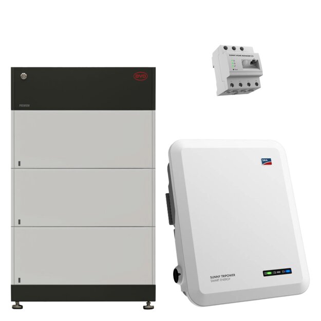 BYD B-Box HVS 7.7 (3x Batteriespeichermodul 2,56 kWh + Batteriesteuergerät) + SMA STP 8.0 Smart Energy + SMA-HM-20