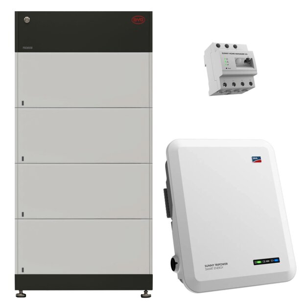 BYD B-Box HVS 10.2 (4x Batteriespeichermodul 2,56 kWh + Batteriesteuergerät) + SMA STP 6.0 Smart Energy + SMA-HM-20