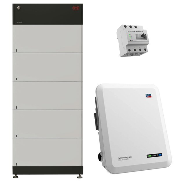 BYD B-Box HVS 12.8 (5x Batteriespeichermodul 2,56 kWh + Batteriesteuergerät) + SMA STP 5.0 Smart Energy + SMA-HM-20