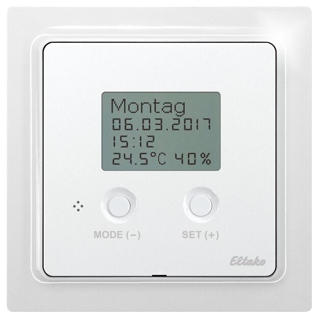 Eltako Bus-Uhren-Thermo-Hygrostat mit Display im E-Design55 polarweiß BUTH55ED/12V DC-pg