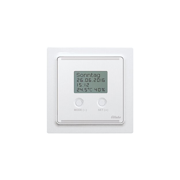 Eltako Bus-Uhren-Thermo-Hygrostat mit Display im E-Design55 reinweiß BUTH55ED/12V DC-wg