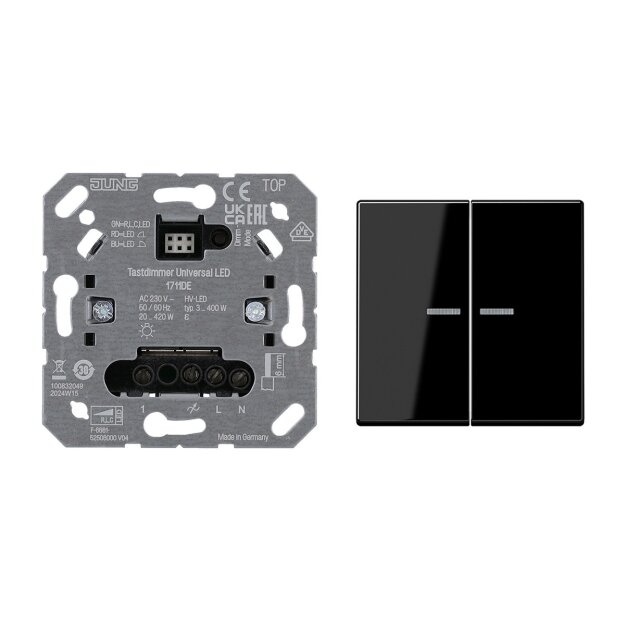 JUNG HOME Tastdimmer Universal LED + BTA17102BFSW Taster 2-fach Schwarz