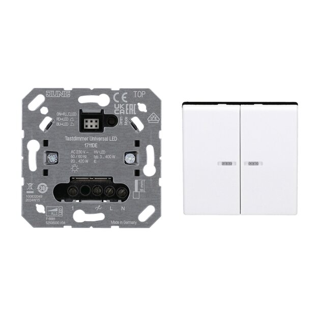 JUNG HOME Tastdimmer Universal LED + BTAS17102BFWW Taster 2-fach Alpinweiß