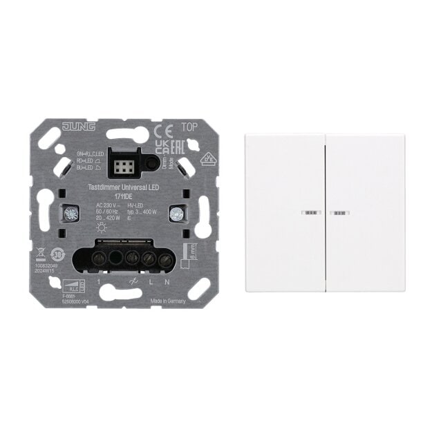 JUNG HOME Tastdimmer Universal LED + BTLS17102BFWW Taster 2-fach Alpinweiß