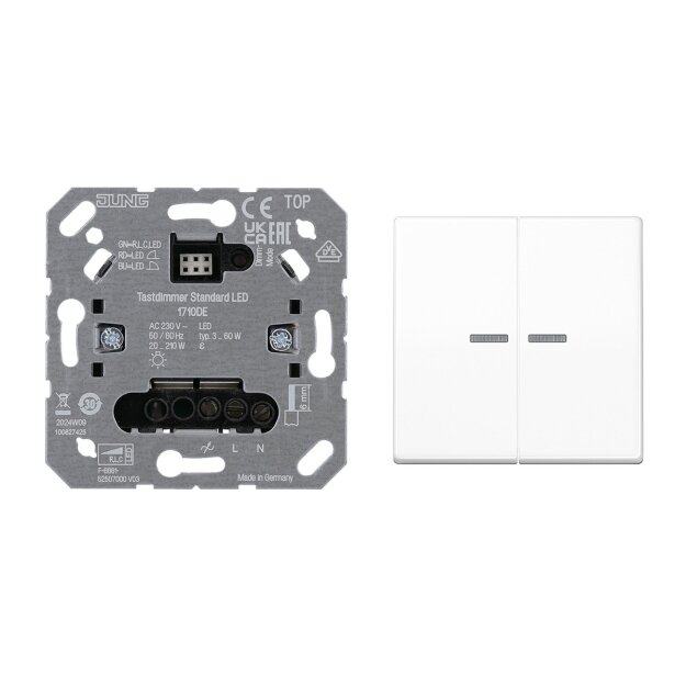 JUNG HOME Tastdimmer Standard + BTA17102BFWW Taster 2-fach Alpinweiß