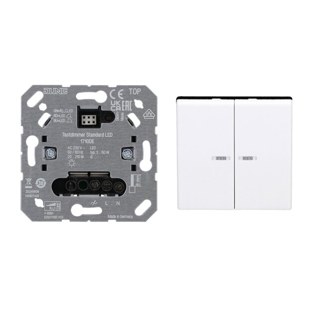 JUNG HOME Tastdimmer Standard + BTAS17102BFWW Taster 2-fach Alpinweiß