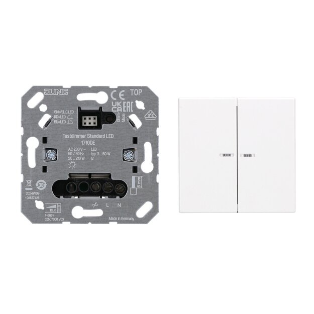 JUNG HOME Tastdimmer Standard + BTLS17102BFWW Taster 2-fach Alpinweiß