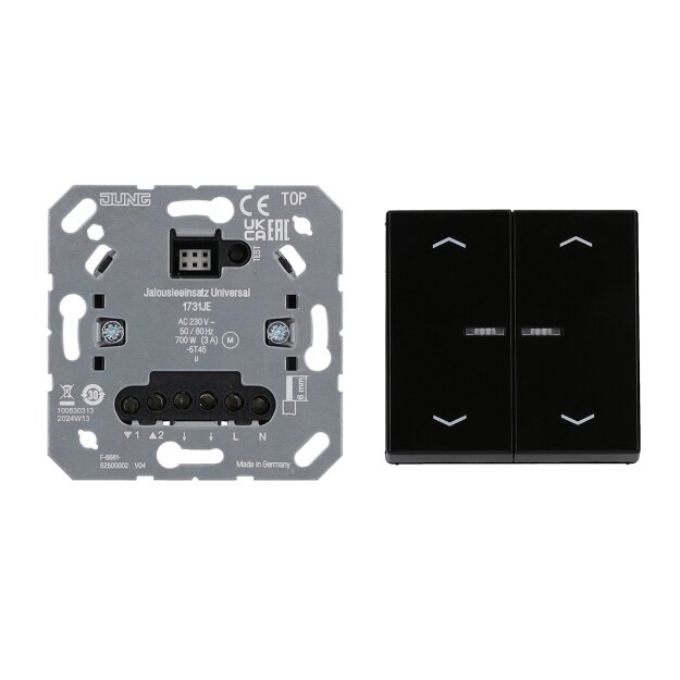 JUNG HOME 1731JE Jalousieeinsatz Universal + BTA17102PSW Taster 2-fach mit Pfeilsymbolen Schwarz