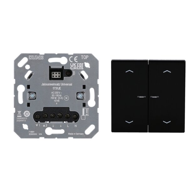 JUNG HOME 1731JE Jalousieeinsatz Universal + BTLS17102PSW Taster 2-fach mit Pfeilsymbolen Schwarz