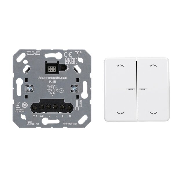 JUNG HOME 1731JE Jalousieeinsatz Universal + BTCD17102PWW Taster 2-fach mit Pfeilsymbolen Alpinweiß