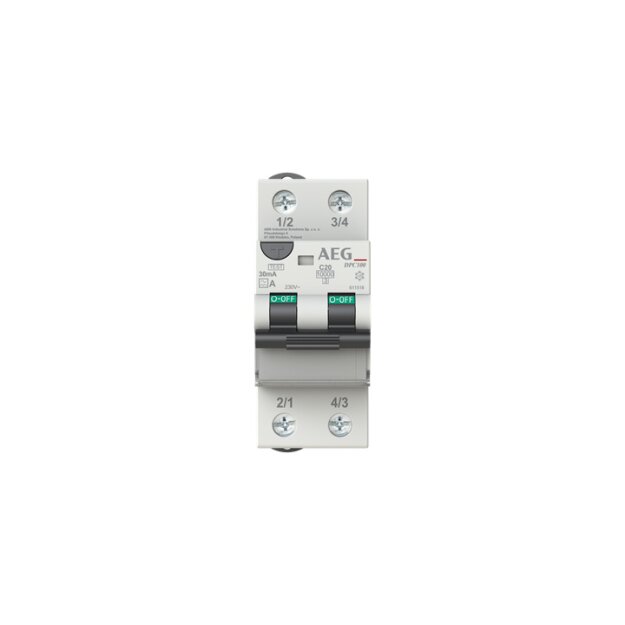 AEG DPC100 A C20/030 LSFI-Schalter 2P Typ A C-Char. 20A 30mA 10kA 4TQA611516R0000