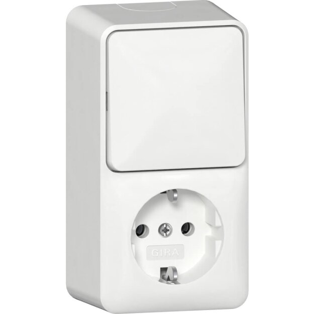 Gira 417613 Kombi AusWe/SCHUKO senkrecht + Montageplatte Aufputz Reinweiß