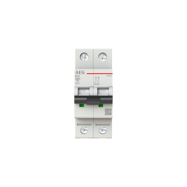 AEG EN62B20 Leitungsschutzschalter, Elfaplus 6kA, B-Charakteristik, 20A, 2P 2CDS252088R0205