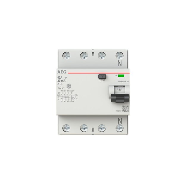 AEG FN440/A30 FI-Schalter 4P Typ A 40A, 30mA, 4 Teilungseinheiten 2CSF704156R1400