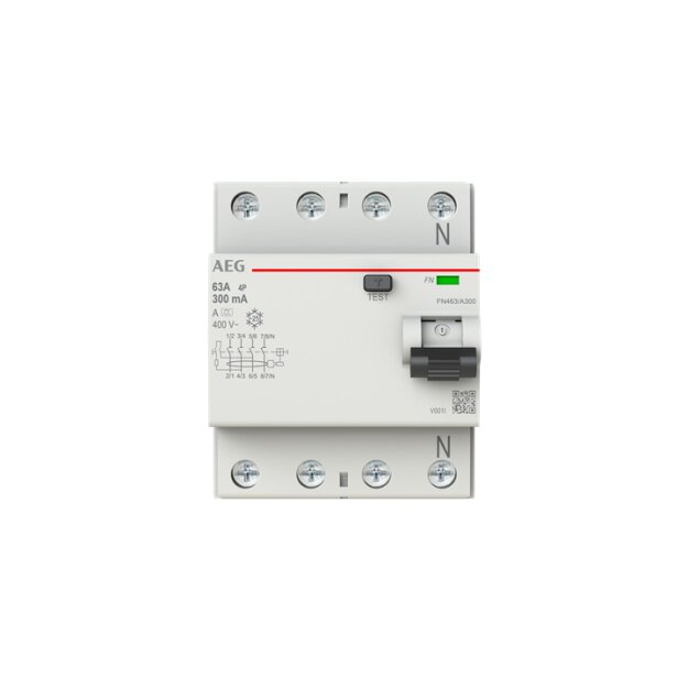 AEG FN463/A300 FI-Schalter 4P Typ A 63A, 300mA, 4 Teilungseinheiten 2CSF704156R3630