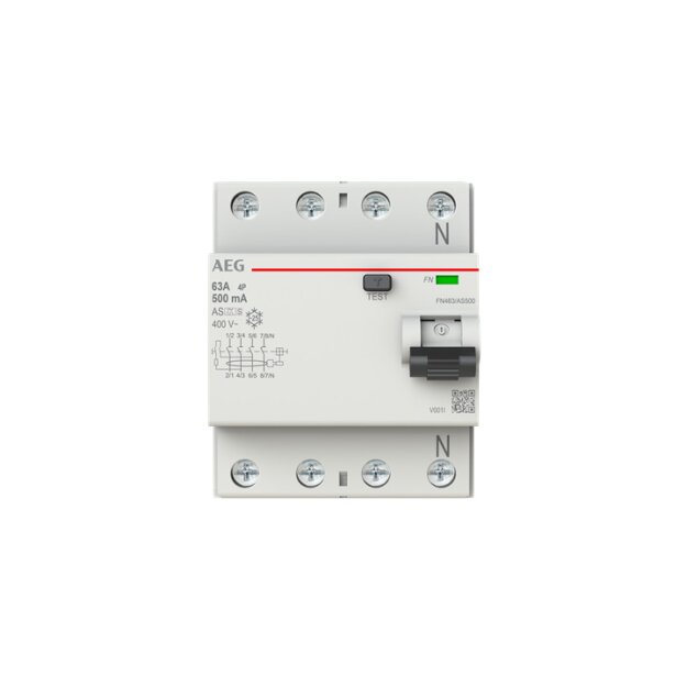 AEG FN463/AS500 FI-Schalter 4P Typ AS 63A, 500mA, 4 Teilungseinheiten 2CSF704256R4630