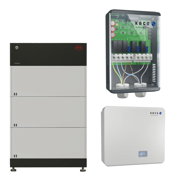 BYD + Kaco: B-BOX HVM 8.3 (8,28 kWh) ( 3x B-Box Premium HVM (2,76 kWh) + Batteriesteuergerät) +  KACO new energy blueplanet hybrid 10.0TL3 + blueplanet HY-SWITCH Trennschalter