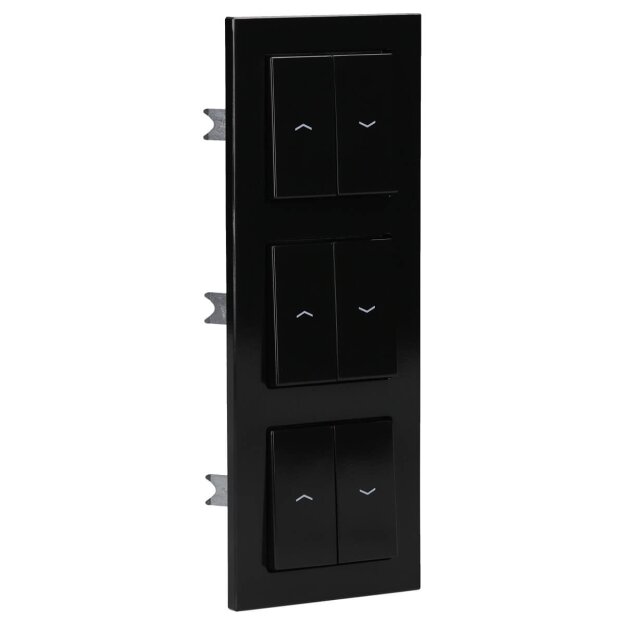 Jung Jalousieschalter Set Schwarz Serie A mit AC583SW Rahmen 3fach + 3x 509VU Jalousie-Wippschalter + 3x A595PSW Wippe f. Jalousie-Schalter/-Taster (Duroplast)