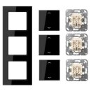 Jung Jalousieschalter Set Schwarz Serie A mit AC583SW Rahmen 3fach + 3x 509VU Jalousie-Wippschalter + 3x A595PSW Wippe f. Jalousie-Schalter/-Taster (Duroplast)