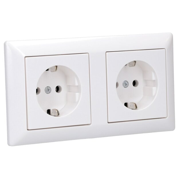 Jung SCHUKO Set Alpinweiß Serie A AS582WW Rahmen 2-fach + 2x A1520WW SCHUKO® Steckdose