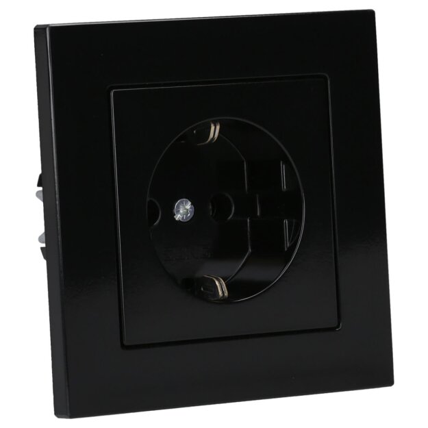 Jung Serie A Komplett-Set Schwarz: A1520SW SCHUKO Steckdose + A5581BFSW 1-fach Rahmen