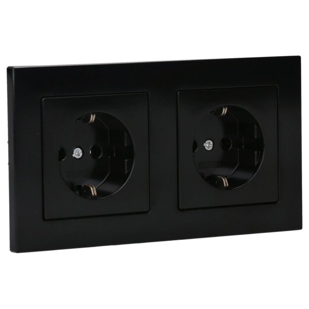 Jung Serie A Komplett-Set Schwarz: 2x A1520SW SCHUKO Steckdose + A5582BFSW 2-fach Rahmen