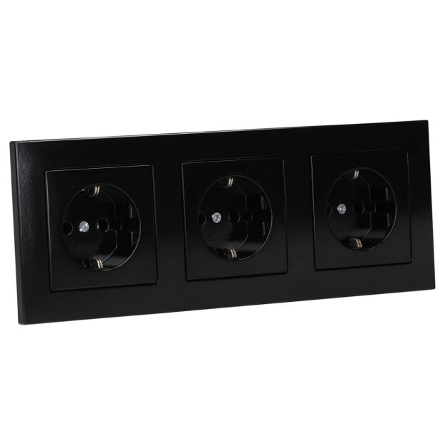 Jung Serie A Komplett-Set Schwarz: 3x A1520SW SCHUKO Steckdose + A5583BFSW 3-fach Rahmen