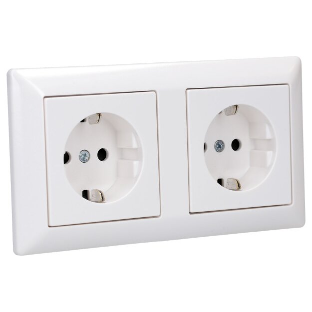 Jung SCHUKO Set Alpinweiß Serie A AS582WW Rahmen 2-fach + 2x A1520KIWW SCHUKO® Steckdose mit Berührungsschutz